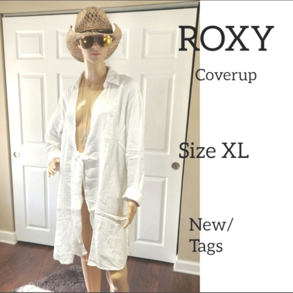ROXY WHITE COVERUP LONG SLEEVES SIZE XL NEW WITH TAGS 100% COTTON - Picture 17 of 17